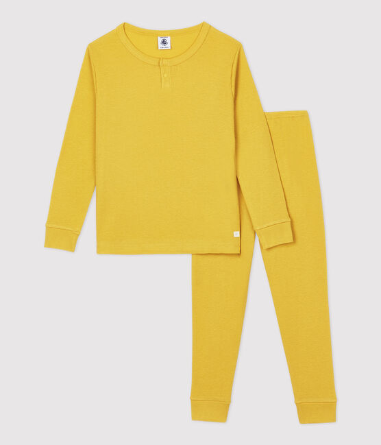 Pijama liso de niña/niño algodón y lyocell amarillo OCRE