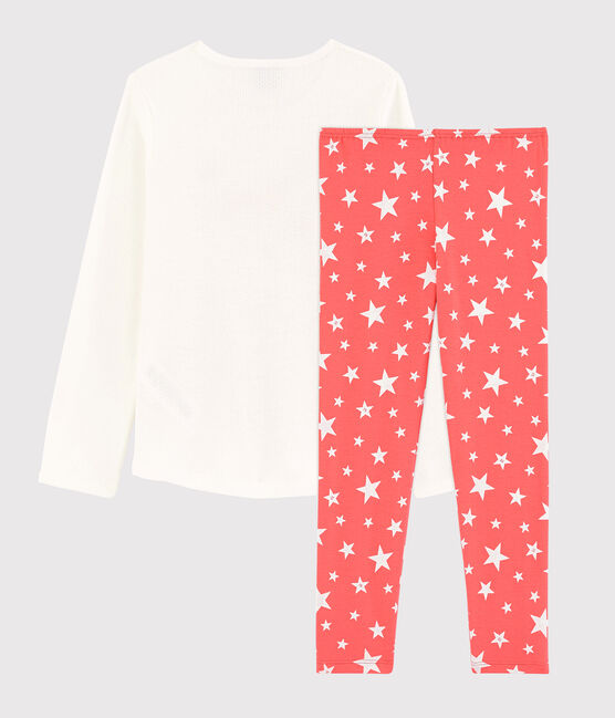 Pijama de estrellas de niña de algodón blanco MARSHMALLOW/rosa PEACHY