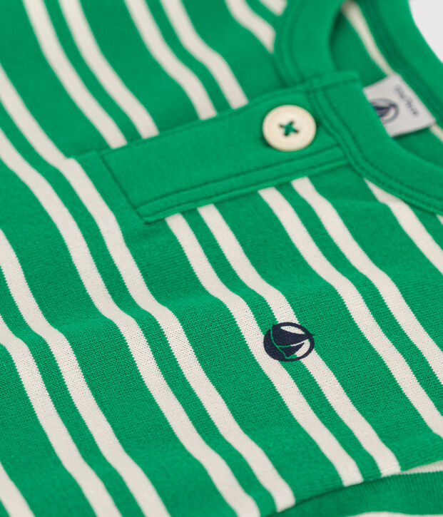 Camiseta de manga corta de punto para beb&eacute; verde/crudo