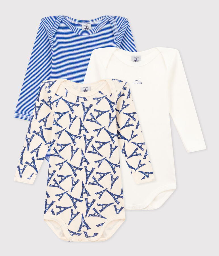 Juego de 3 bodis de algod&oacute;n de manga larga con motivo de Par&iacute;s para beb&eacute; variante 1