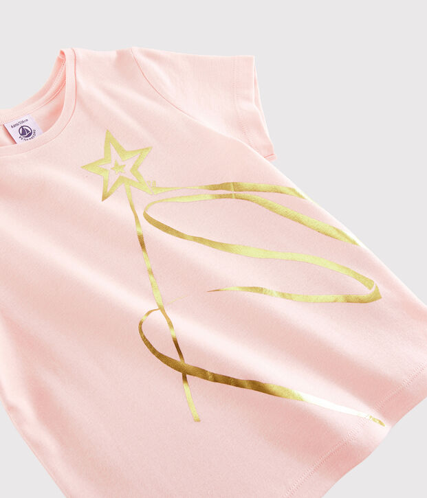 Camiseta de manga corta de algod&oacute;n de ni&ntilde;a rosa
