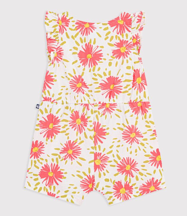 Pelele corto de algod&oacute;n estampado de flores para beb&eacute; blanco/multicolor
