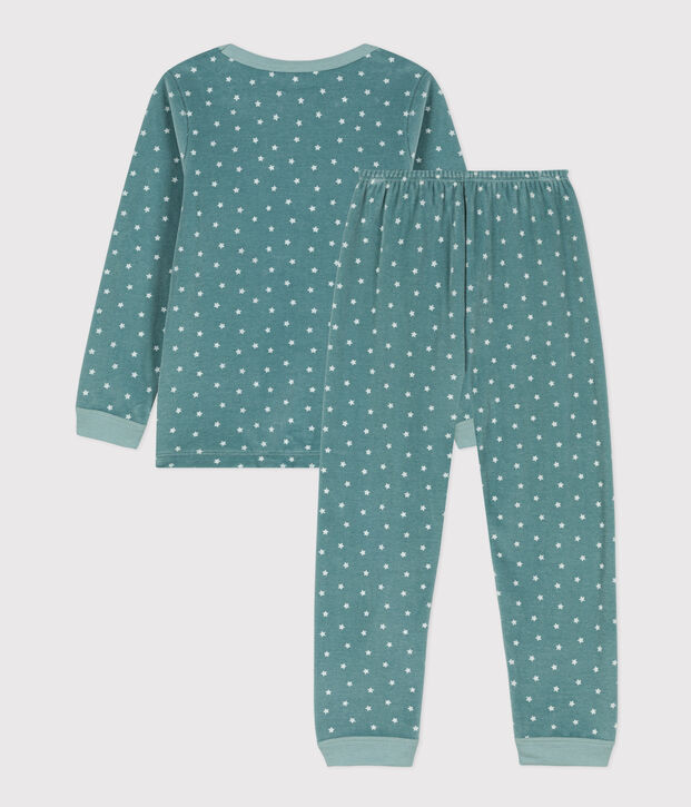 Pijama de terciopelo estrella para ni&ntilde;o/ni&ntilde;a verde/blanco