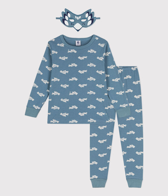 Pijama de algodón con motivo de pájaro y máscara para niña azul ROVER/blanco MARSHMALLOW