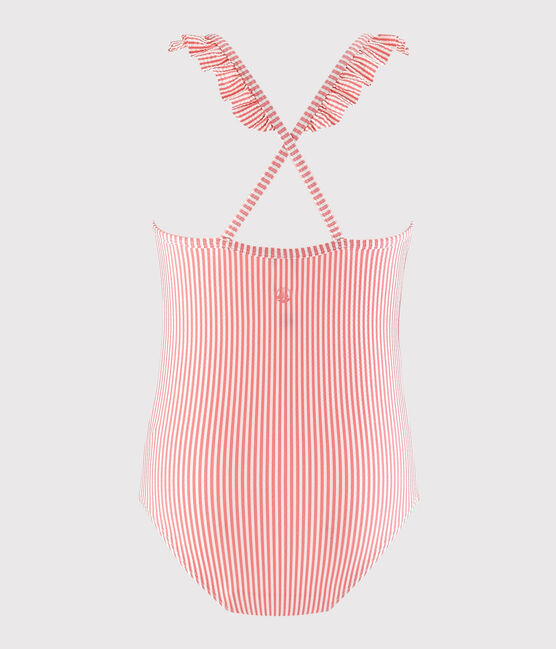 Traje de baño 1 pieza reciclado de niña rosa GRETEL/blanco MARSHMALLOW