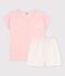 Pijama rosa de algodón orgánico de chica rosa MINOIS/blanco MULTICO