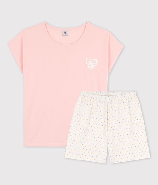 Pijama rosa de algodón orgánico de chica rosa MINOIS/blanco MULTICO