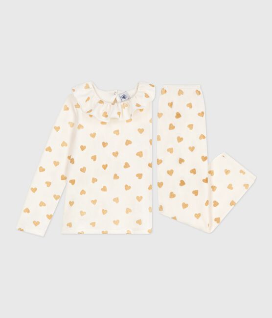 Pijama infantil de terciopelo con estampado de corazones dorados MILK/ DORE