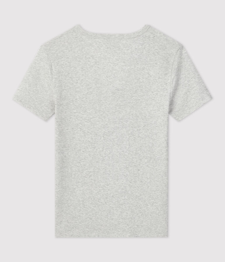 Camiseta ICONICA de algod&oacute;n con cuello de pico para mujer gris