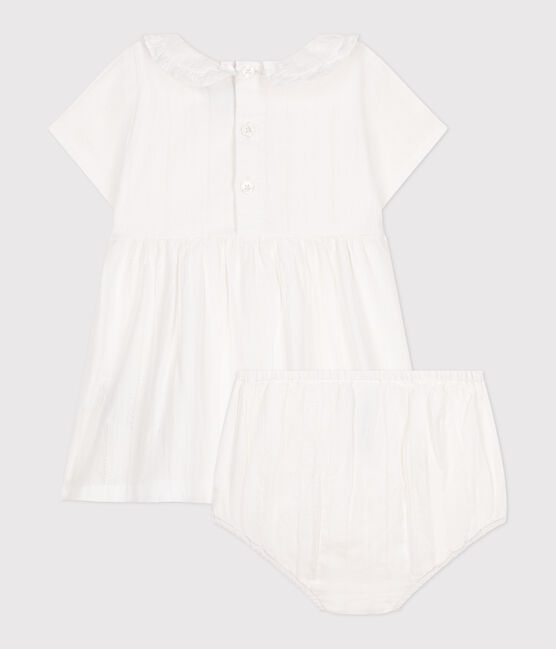 Vestido blanco de algodón, pololo y detalles calados para bebé blanco ECUME