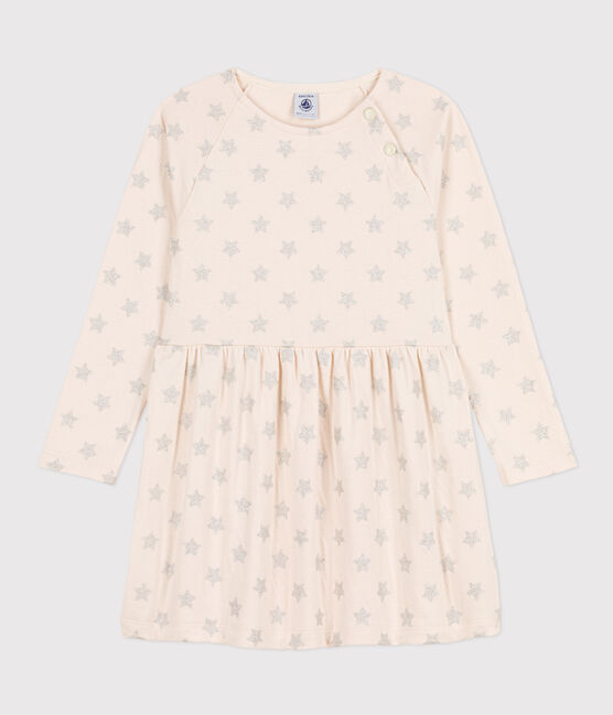 Vestido estampado de manga larga de túbico para niña beige AVALANCHE/ ARGENT