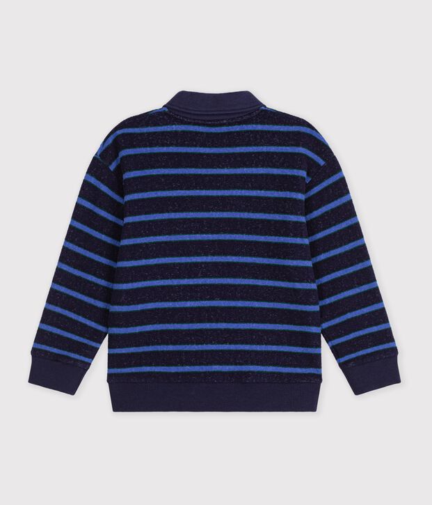 Sudadera infantil con cuello de polo de algod&oacute;n a rayas azul/verde/azul