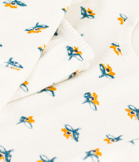 Pijama de rizo cepillado con flor para niña blanco MARSHMALLOW/blanco MULTICO
