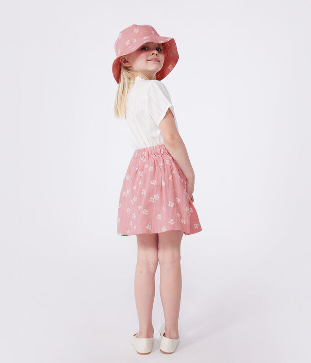 Falda infantil de algod&oacute;n con flores rosa/blanco