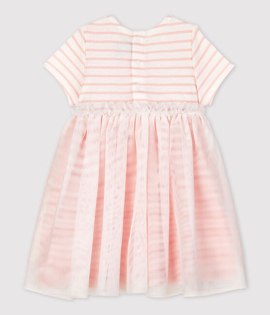 Vestido de dos materiales de manga corta de bebé niña blanco MARSHMALLOW/rosa MINOIS