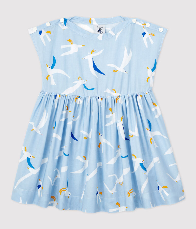 Vestido de manga corta de popelina de beb&eacute; ni&ntilde;a azul/multicolor