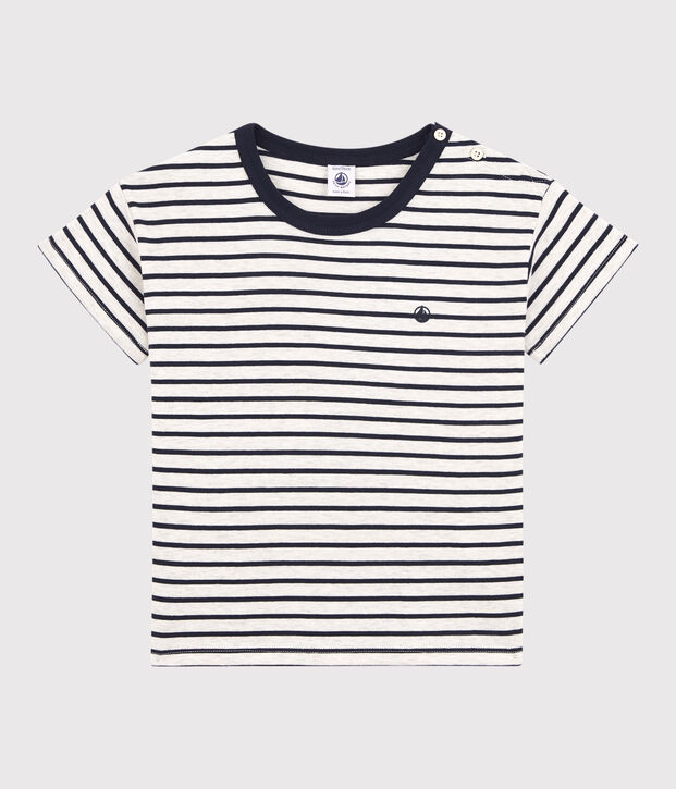 Camiseta de manga corta de algod&oacute;n de ni&ntilde;o beige/azul