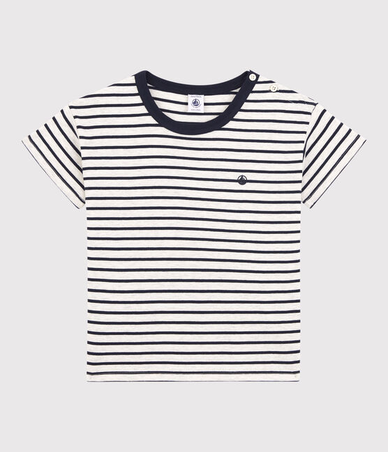 Camiseta de manga corta de algodón de niño beige MONTELIMAR/azul SMOKING