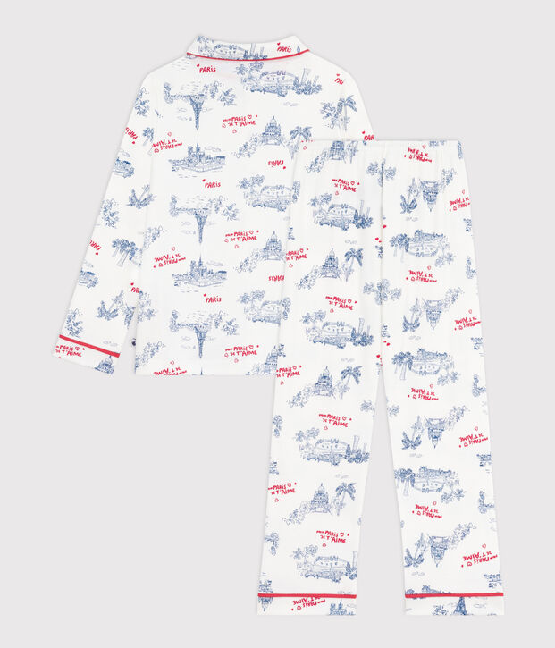 Pijama infantil abotonado de algod&oacute;n con estampado de Par&iacute;s blanco/multicolor