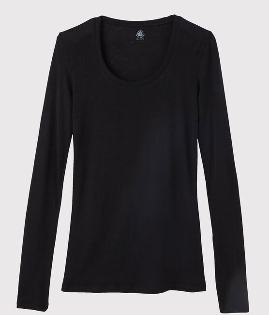 Camiseta de canalé ligero de mujer negro NOIR