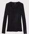 Camiseta de canalé ligero de mujer negro NOIR