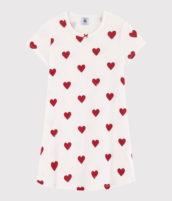 Camisón con corazones de algodón de niña blanco MARSHMALLOW/rojo TERKUIT