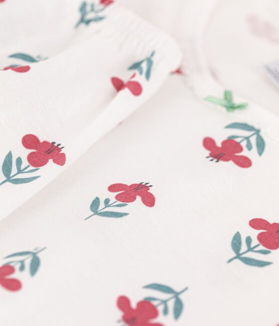 Pijama de manga corta de algodón con flores para niña blanco MARSHMALLOW/blanco MULTICO