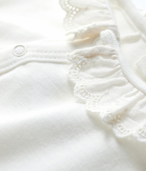 Body de manga corta con cuello blanco de bebé niña de algodón ecológico blanco MARSHMALLOW