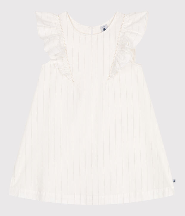 Vestido infantil de algod&oacute;n de manga corta blanco/gris