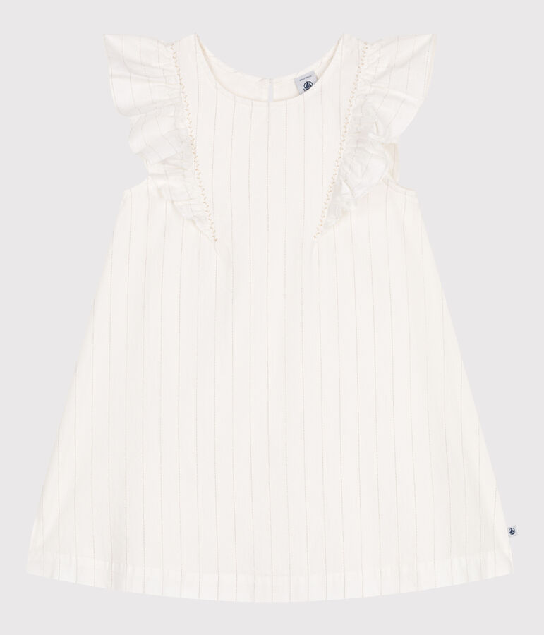 Vestido infantil de algod&oacute;n de manga corta blanco/gris