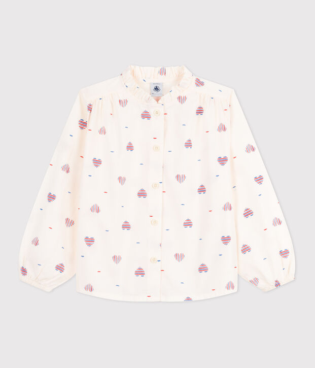 Blusa infantil de manga larga de algod&oacute;n con corazones crudo/multicolor