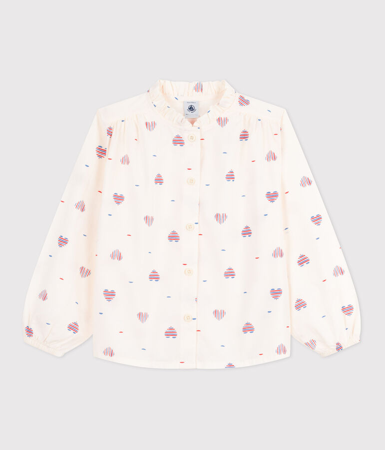 Blusa infantil de manga larga de algod&oacute;n con corazones crudo/multicolor