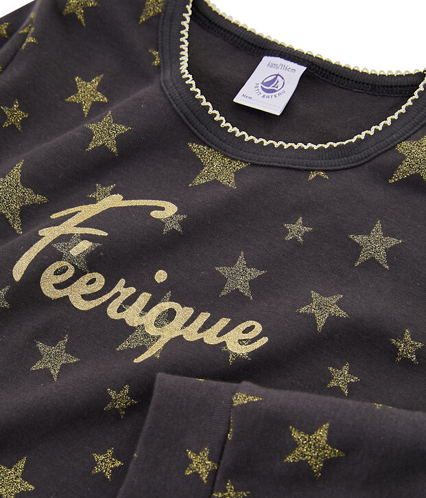 Pijama de punto para ni&ntilde;a gris/amarillo