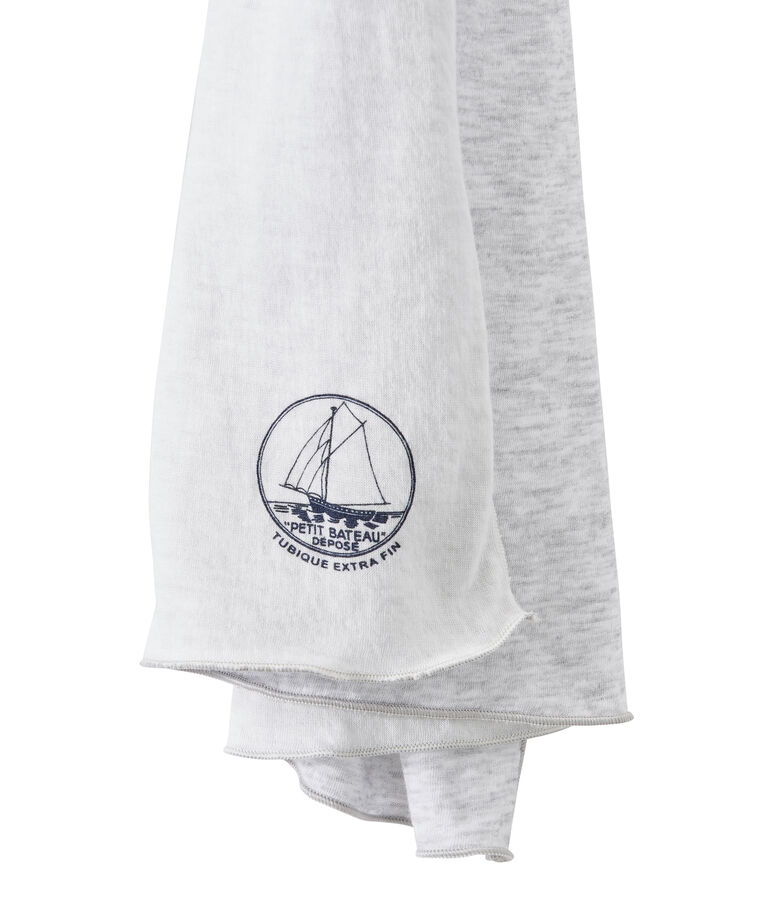 Pa&ntilde;uelo de mujer en t&uacute;bico extrafino gris POUSSIERE/blanco LAIT