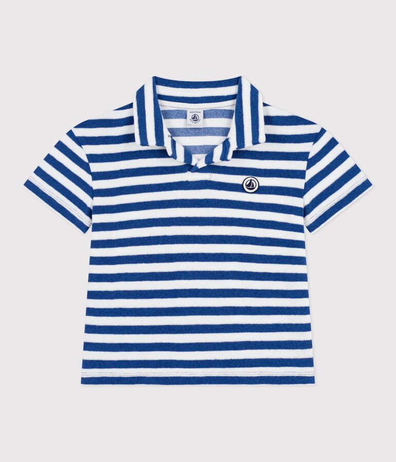 Polo infantil de algod&oacute;n de manga corta azul/blanco