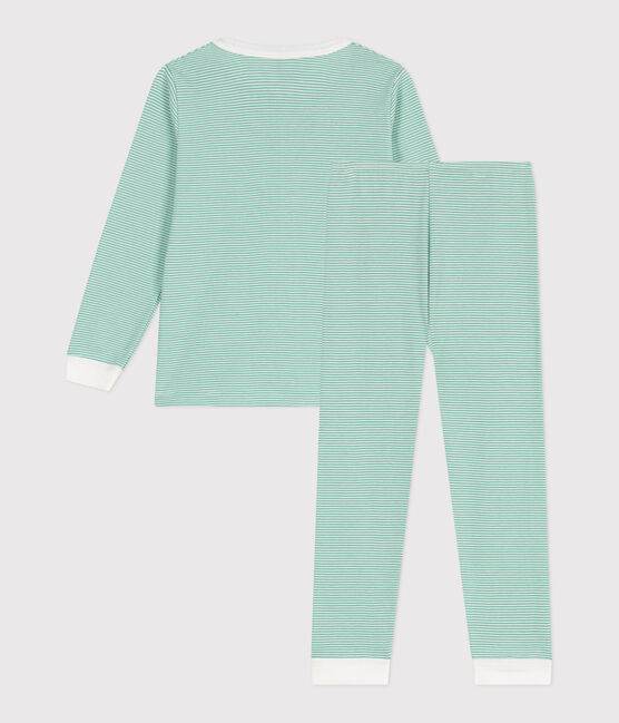 Pijama infantil de algodón a rayas verde ALOEVERA/blanco MARSHMALLOW