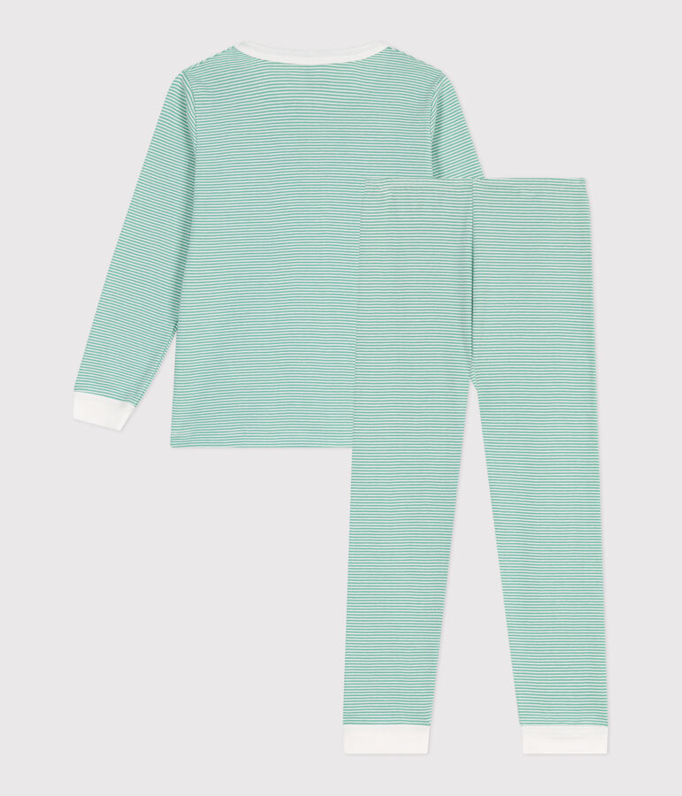 Pijama infantil de algod&oacute;n a rayas verde/blanco