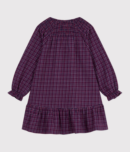 Vestido infantil de manga larga de franela a cuadros azul SMOKING/blanco MULTICO