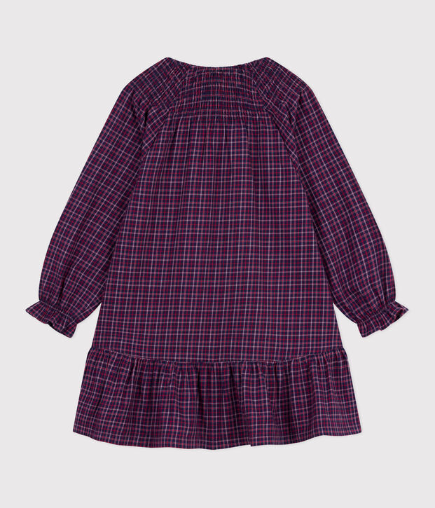 Vestido infantil de manga larga de franela a cuadros azul/multicolor