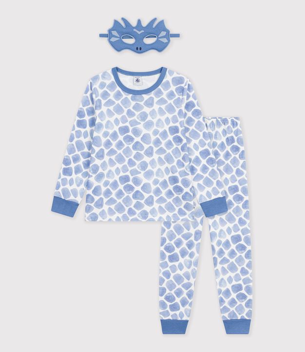 Pijama tipo disfraz infantil de algod&oacute;n de drag&oacute;n azul/azul