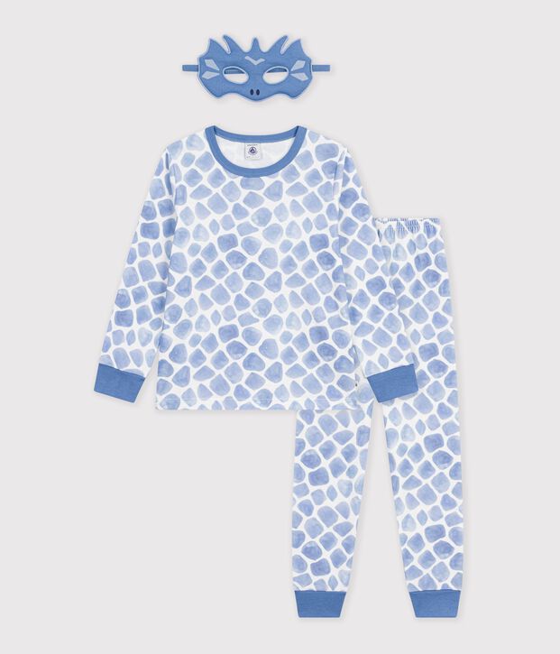 Pijama tipo disfraz infantil de algod&oacute;n de drag&oacute;n azul/azul