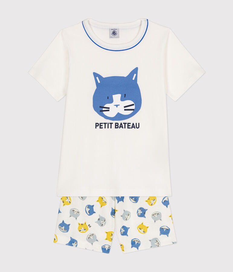 Pijama infantil corto de algod&oacute;n blanco/multicolor