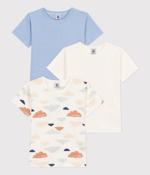 Juego de 3 camisetas de algod&oacute;n de manga corta con nubes para ni&ntilde;o multicolor