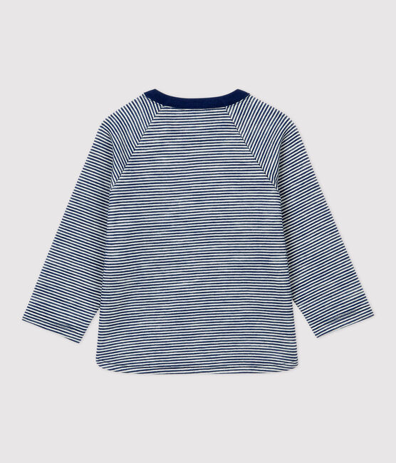 Camiseta de lana y algodón de bebé. azul MEDIEVAL/blanco MARSHMALLOW