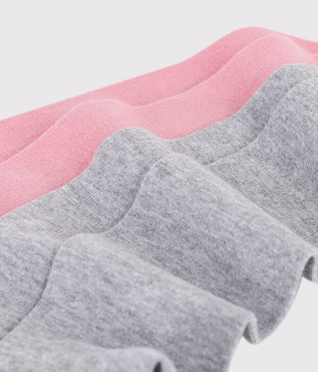 Juego de 2 pares de leotardos infantiles de punto de algod&oacute;n rosa/gris