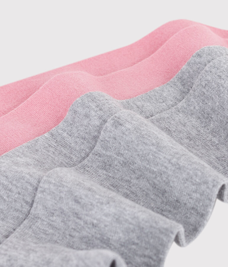 Juego de 2 pares de leotardos infantiles de punto de algod&oacute;n rosa/gris