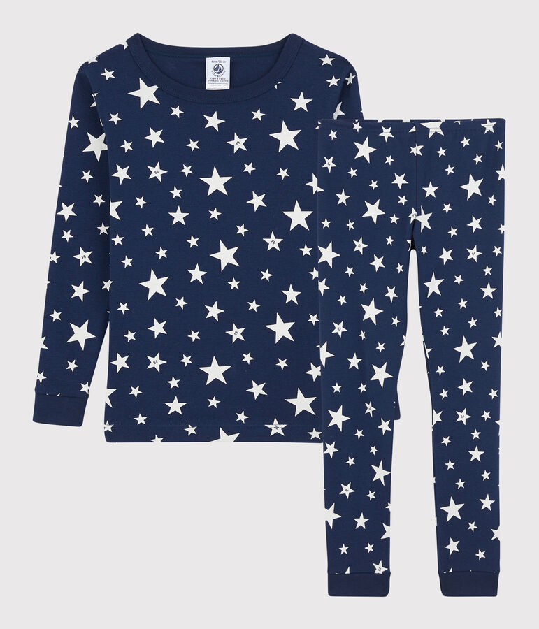 Pijama snugfit de estrellas de algod&oacute;n de ni&ntilde;o azul MEDIEVAL/blanco MARSHMALLOW