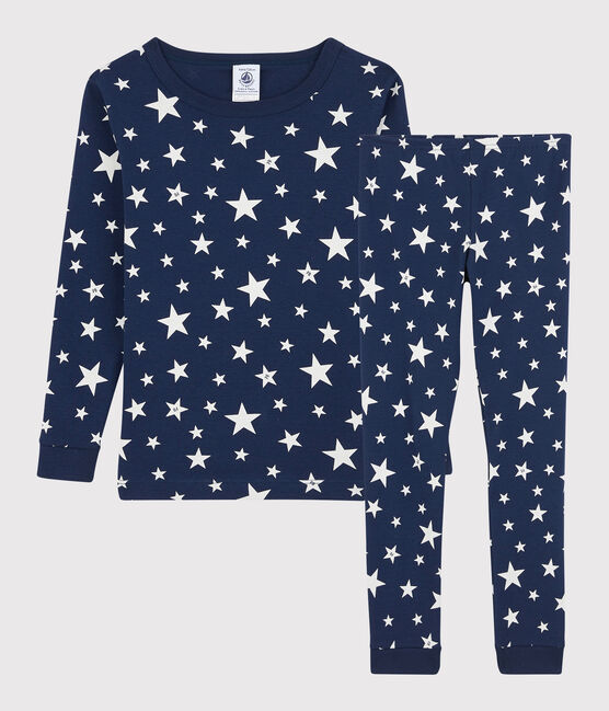 Pijama snugfit de estrellas de algodón de niño azul MEDIEVAL/blanco MARSHMALLOW