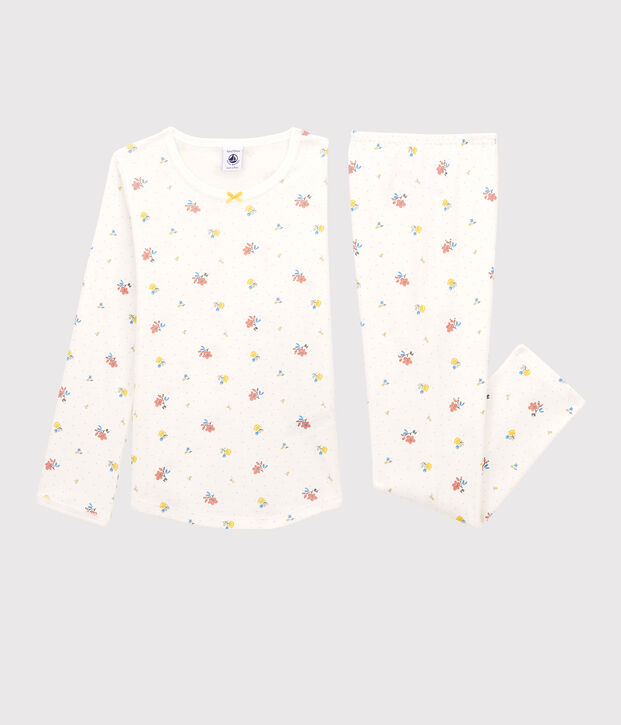 Pijama con flores de algod&oacute;n de ni&ntilde;a blanco/multicolor