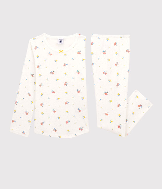 Pijama con flores de algodón de niña blanco MARSHMALLOW/blanco MULTICO